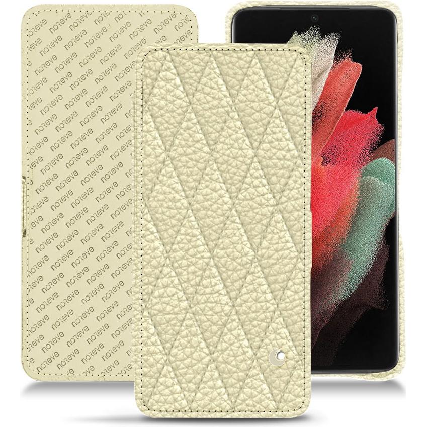 Noreve Lederschutzhülle horizontal (Samsung Galaxy S21 Ultra), Smartphone Hülle, Weiss