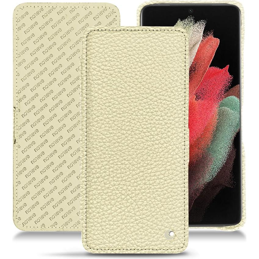 Noreve Lederschutzhülle horizontal (Samsung Galaxy S21 Ultra), Smartphone Hülle, Weiss
