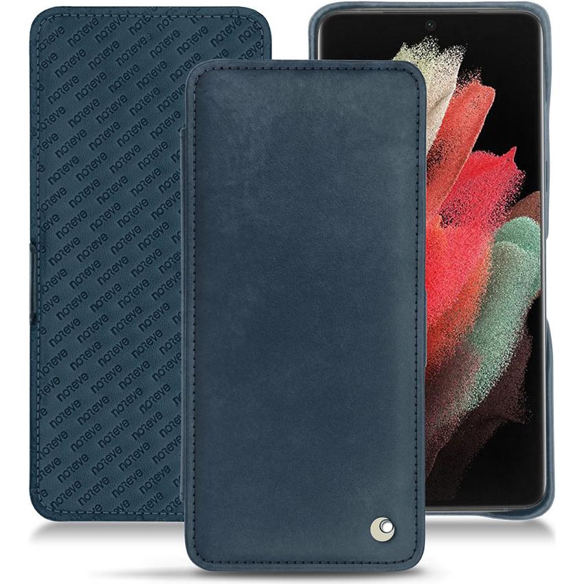 Noreve Lederschutzhülle horizontal (Samsung Galaxy S21 Ultra), Smartphone Hülle, Blau