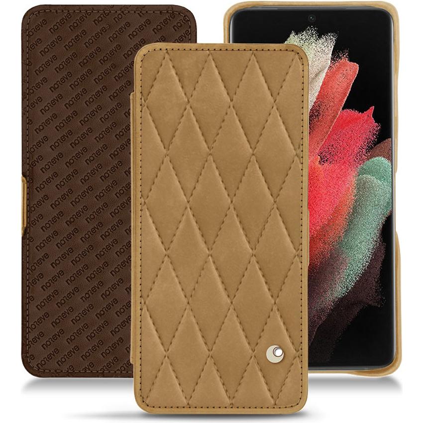 Noreve Lederschutzhülle horizontal (Samsung Galaxy S21 Ultra), Smartphone Hülle, Braun
