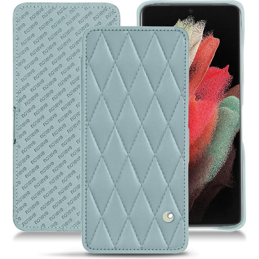 Noreve Lederschutzhülle horizontal (Samsung Galaxy S21 Ultra), Smartphone Hülle, Blau