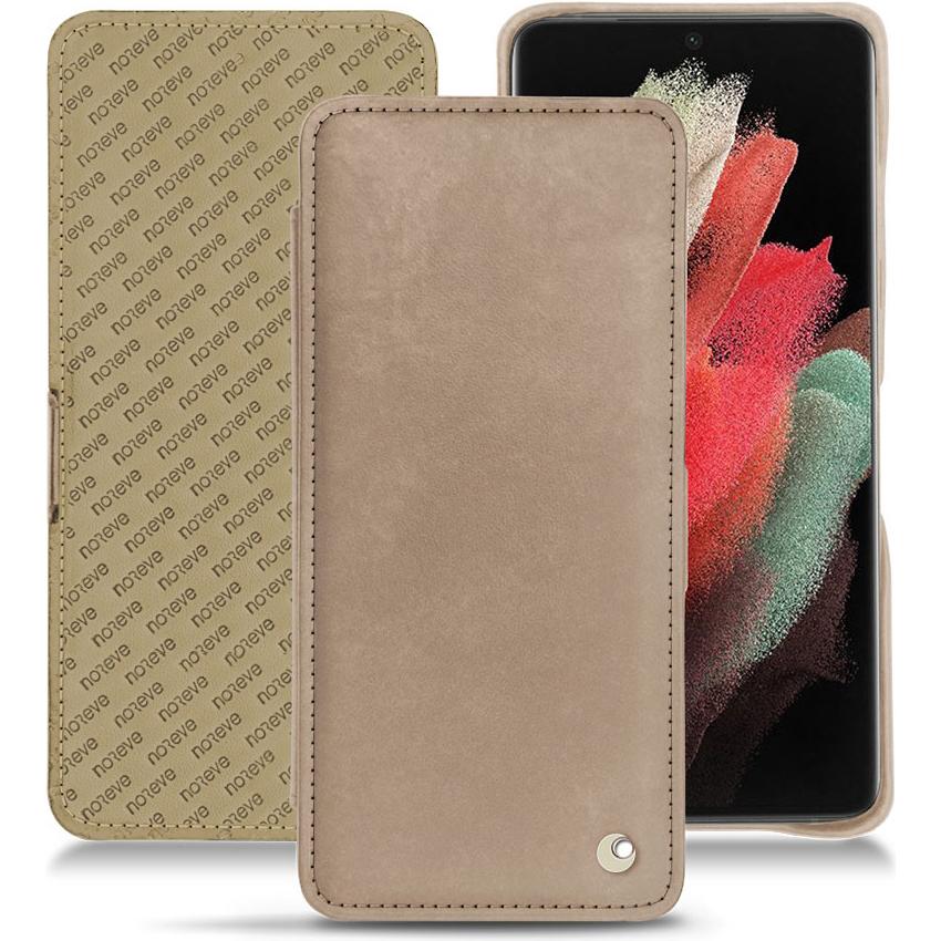 Noreve Lederschutzhülle horizontal (Samsung Galaxy S21 Ultra), Smartphone Hülle, Beige