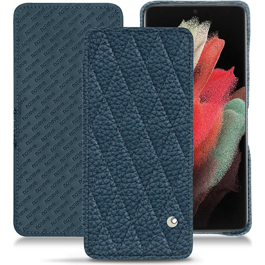 Noreve Lederschutzhülle horizontal (Samsung Galaxy S21 Ultra), Smartphone Hülle, Blau