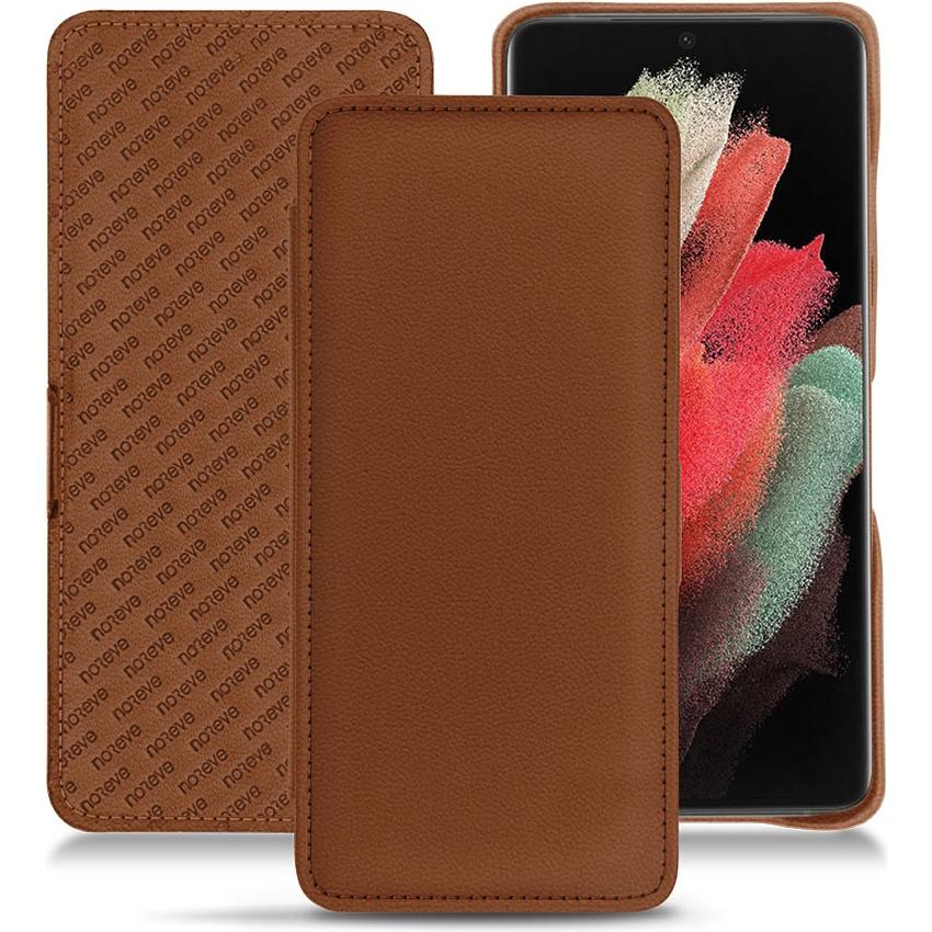 Noreve Lederschutzhülle horizontal (Samsung Galaxy S21 Ultra), Smartphone Hülle, Braun