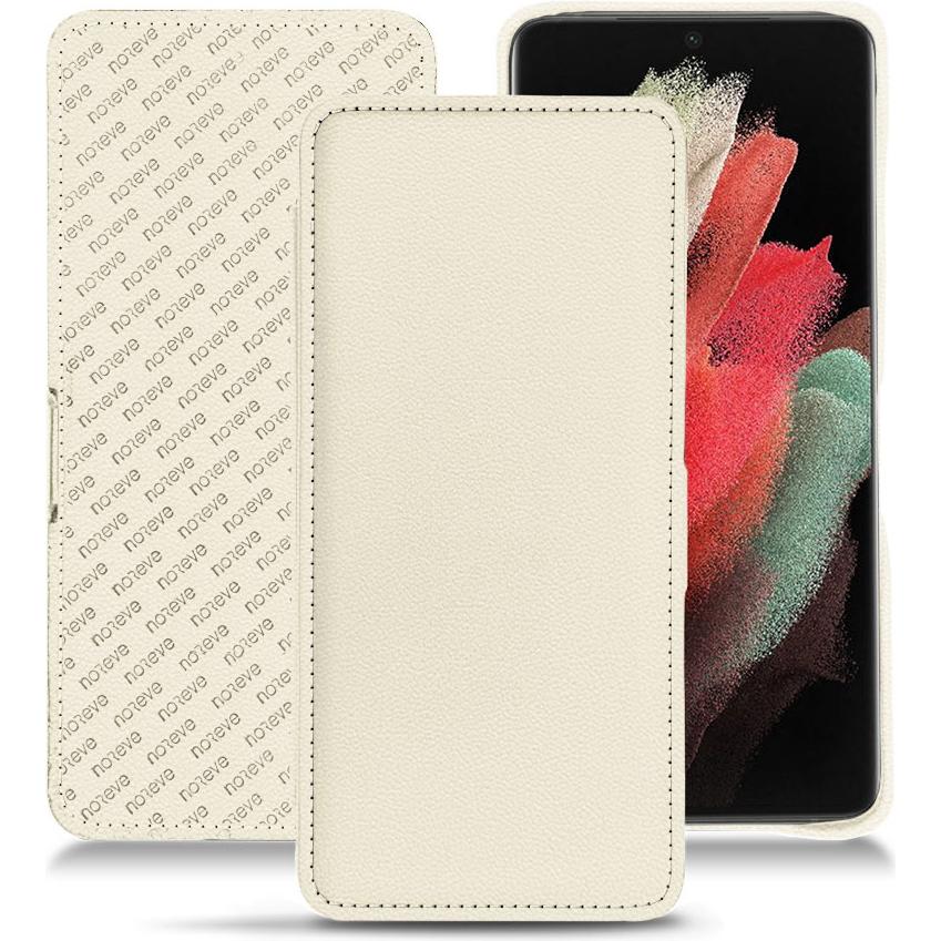 Noreve Lederschutzhülle horizontal (Samsung Galaxy S21 Ultra), Smartphone Hülle, Weiss