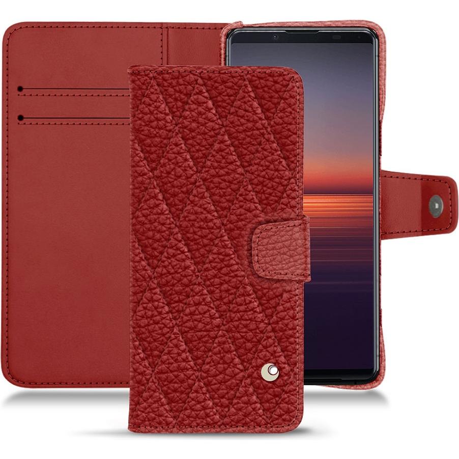 Noreve Lederschutzhülle Wallet (Sony Xperia 5 II), Smartphone Hülle, Rot