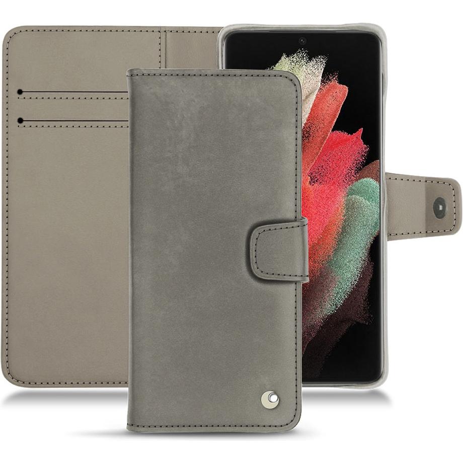 Noreve Lederschutzhülle Wallet (Samsung Galaxy S21 Ultra), Smartphone Hülle, Grau