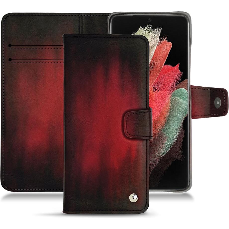 Noreve Lederschutzhülle Wallet (Samsung Galaxy S21 Ultra), Smartphone Hülle, Rot