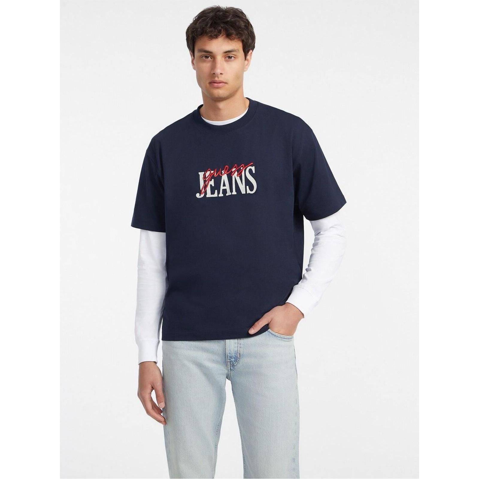 Guess, Herren, Shirt, oversized t-shirt, Blau, (M)