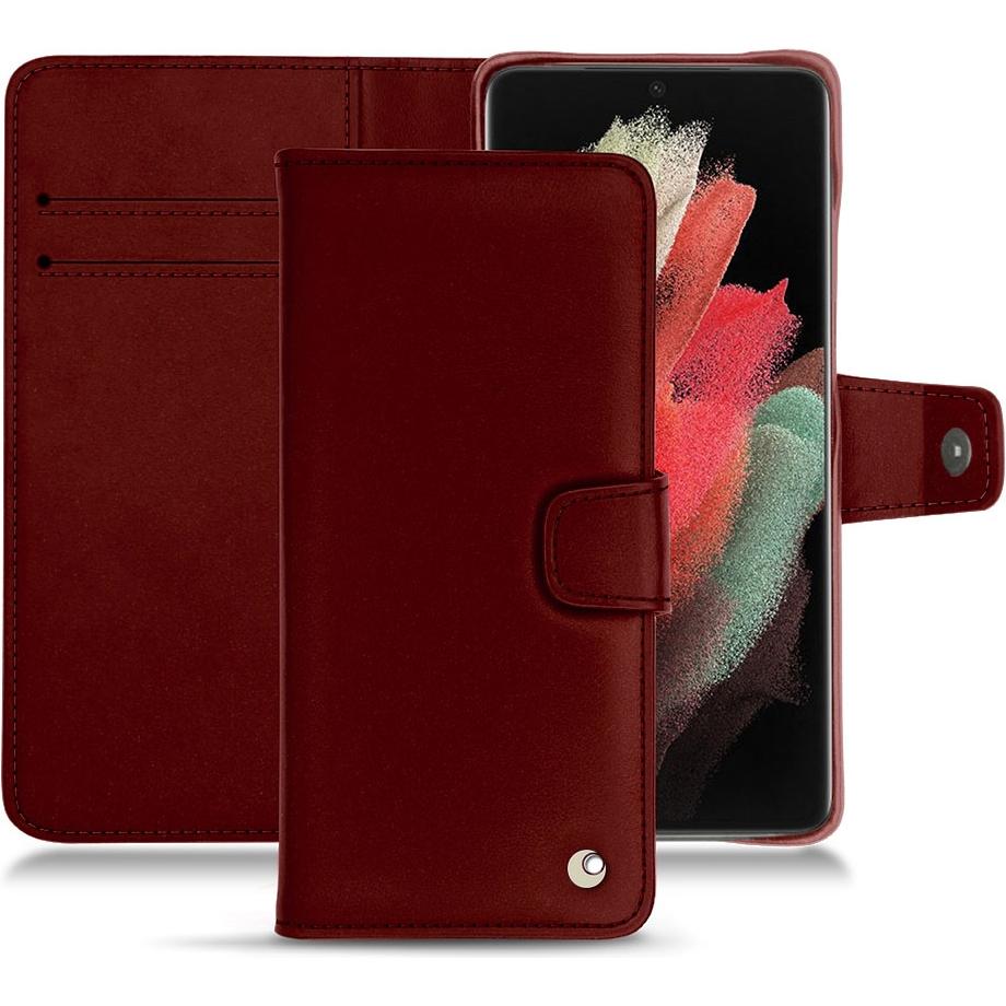 Noreve Lederschutzhülle Wallet (Samsung Galaxy S21 Ultra), Smartphone Hülle, Rot