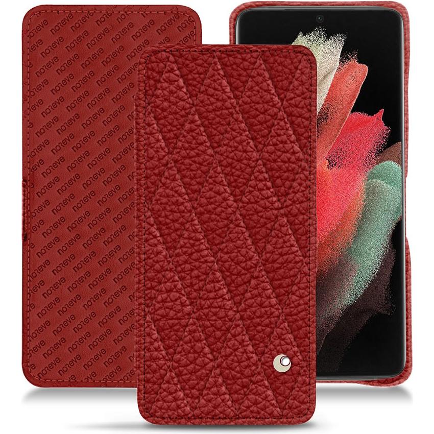 Noreve Lederschutzhülle horizontal (Samsung Galaxy S21 Ultra), Smartphone Hülle, Rot