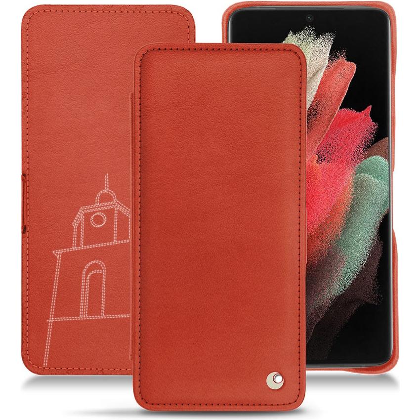 Noreve Lederschutzhülle horizontal (Samsung Galaxy S21 Ultra), Smartphone Hülle, Orange