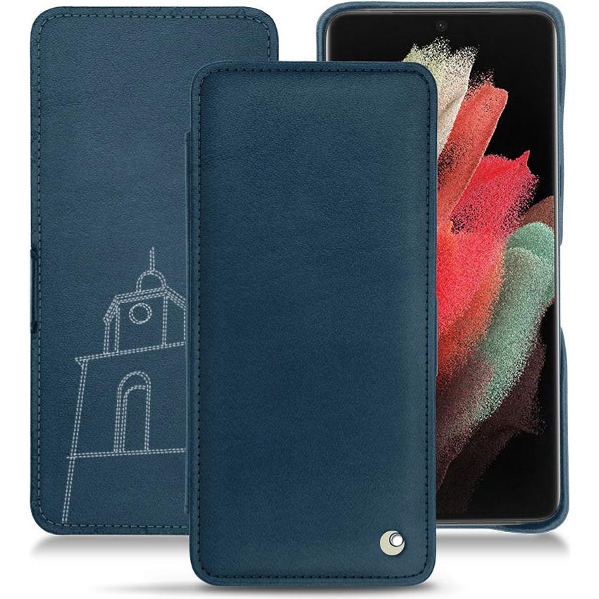 Noreve Lederschutzhülle horizontal (Samsung Galaxy S21 Ultra), Smartphone Hülle, Blau