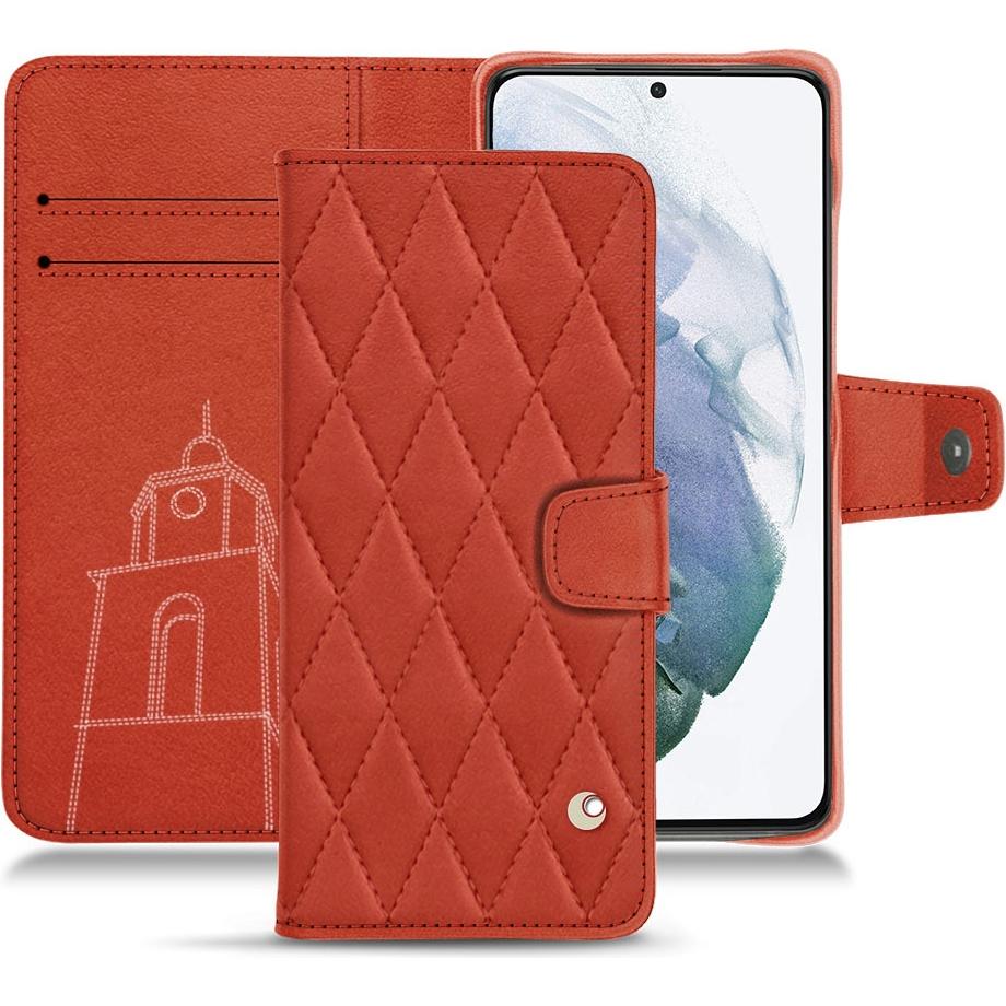 Noreve Lederschutzhülle Wallet (Samsung Galaxy S21+), Smartphone Hülle, Orange