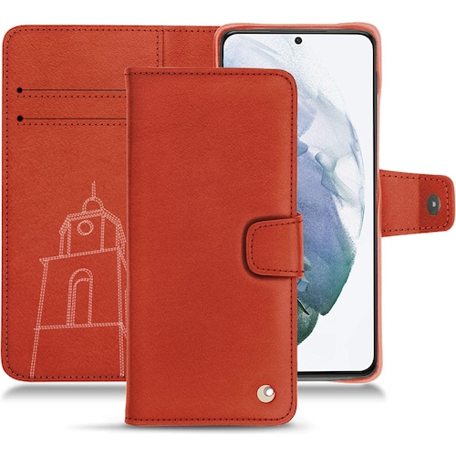 Noreve Lederschutzhülle Wallet (Samsung Galaxy S21+), Smartphone Hülle, Orange