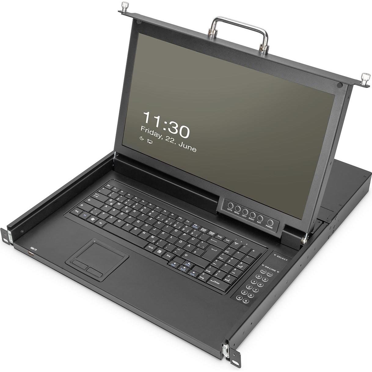Digitus Modulare HD LCD TFT console,8 Port VGA mit 8 Port VGA KVM, UK Tastatur, RAL 9005 schwarz, KVM Switch, Schwarz