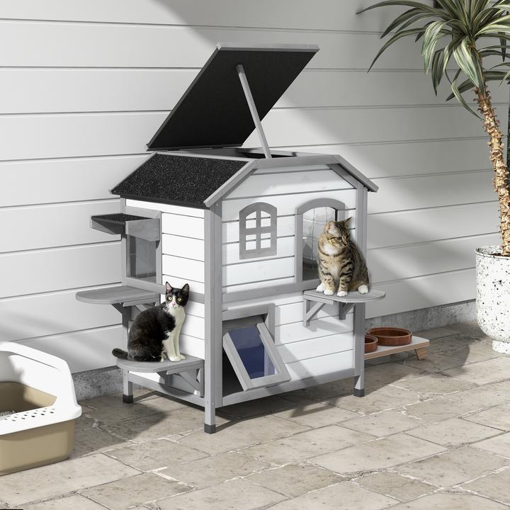 Immagine prodotto PawHut Katzenhaus Tannenholz Hellgrau+Weiss (Gatto)