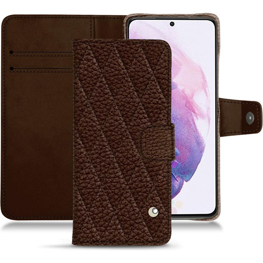Noreve Lederschutzhülle Wallet (Samsung Galaxy S21), Smartphone Hülle, Braun