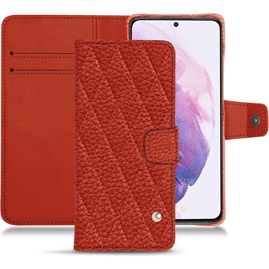 Noreve Lederschutzhülle Wallet (Samsung Galaxy S21), Smartphone Hülle, Orange