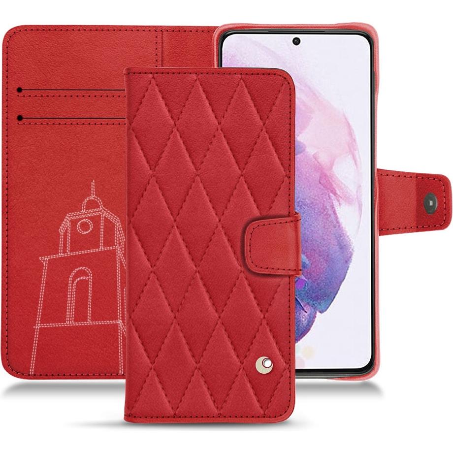 Noreve Lederschutzhülle Wallet (Samsung Galaxy S21), Smartphone Hülle, Rot