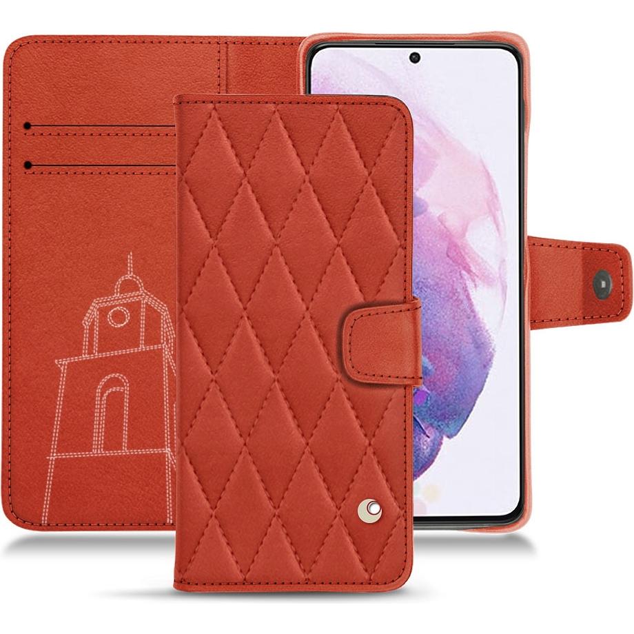 Noreve Lederschutzhülle Wallet (Samsung Galaxy S21), Smartphone Hülle, Orange