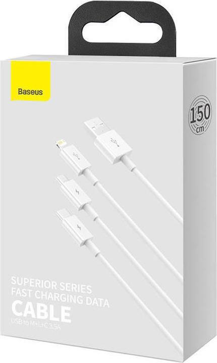 Image du produit Baseus Quick Charge USB to M+L+C Superior Data 3.5A 1m (Blanc) (1 m)