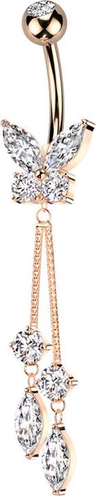 Produktbild Star Piercing Banane rosegold mit Kugel Kristall silber und Schmetterling Kristalle silber Anhänger zwei Ketten Kr (Messing, Chirurgenstahl 316L)