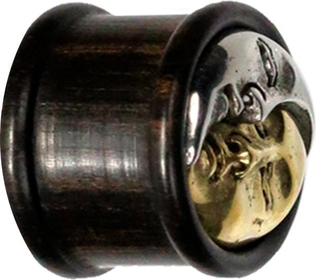 Immagine prodotto Star Piercing Spina svasata con fiore Sole e Luna in legno di Arang (Ottone, Organico)