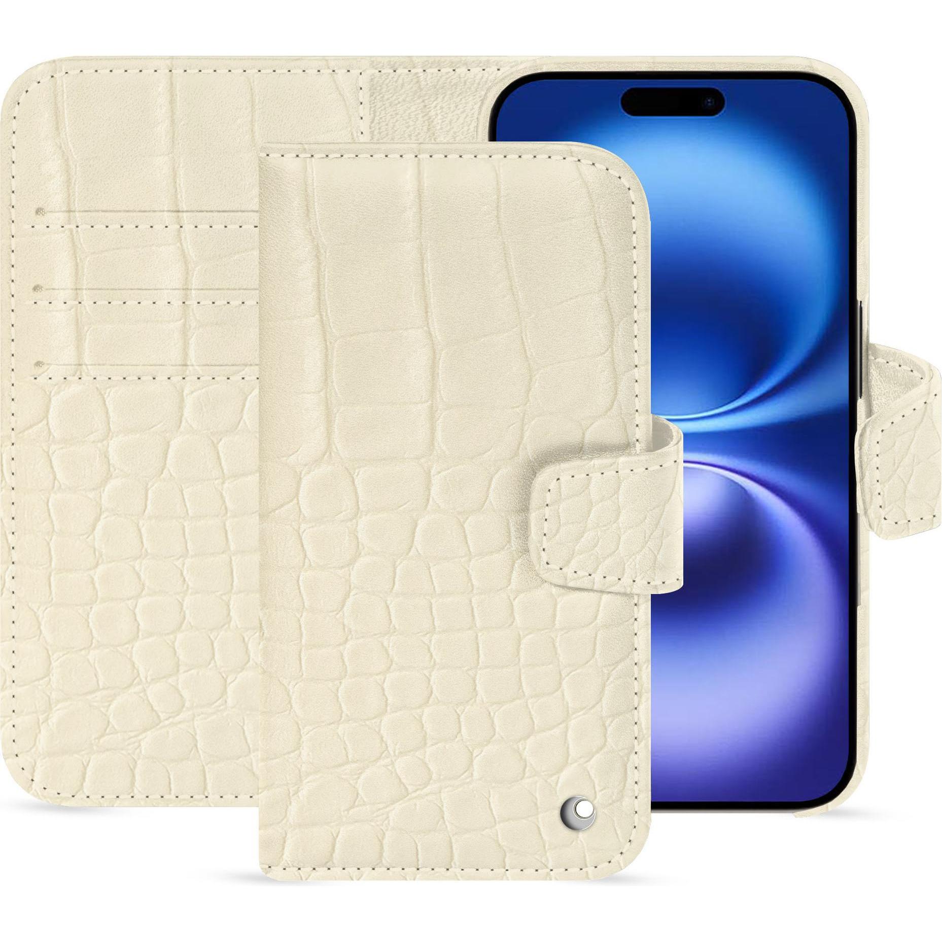 Noreve Lederschutzhülle Apple iPhone 16 (Apple iPhone 16), Smartphone Hülle, Weiss
