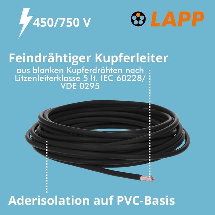 Actual product image Lapp 10 metres 4520015 H07V-K 10 mm² black I Wiring cable I Flexible core cable I PVC single conductor (10 m)