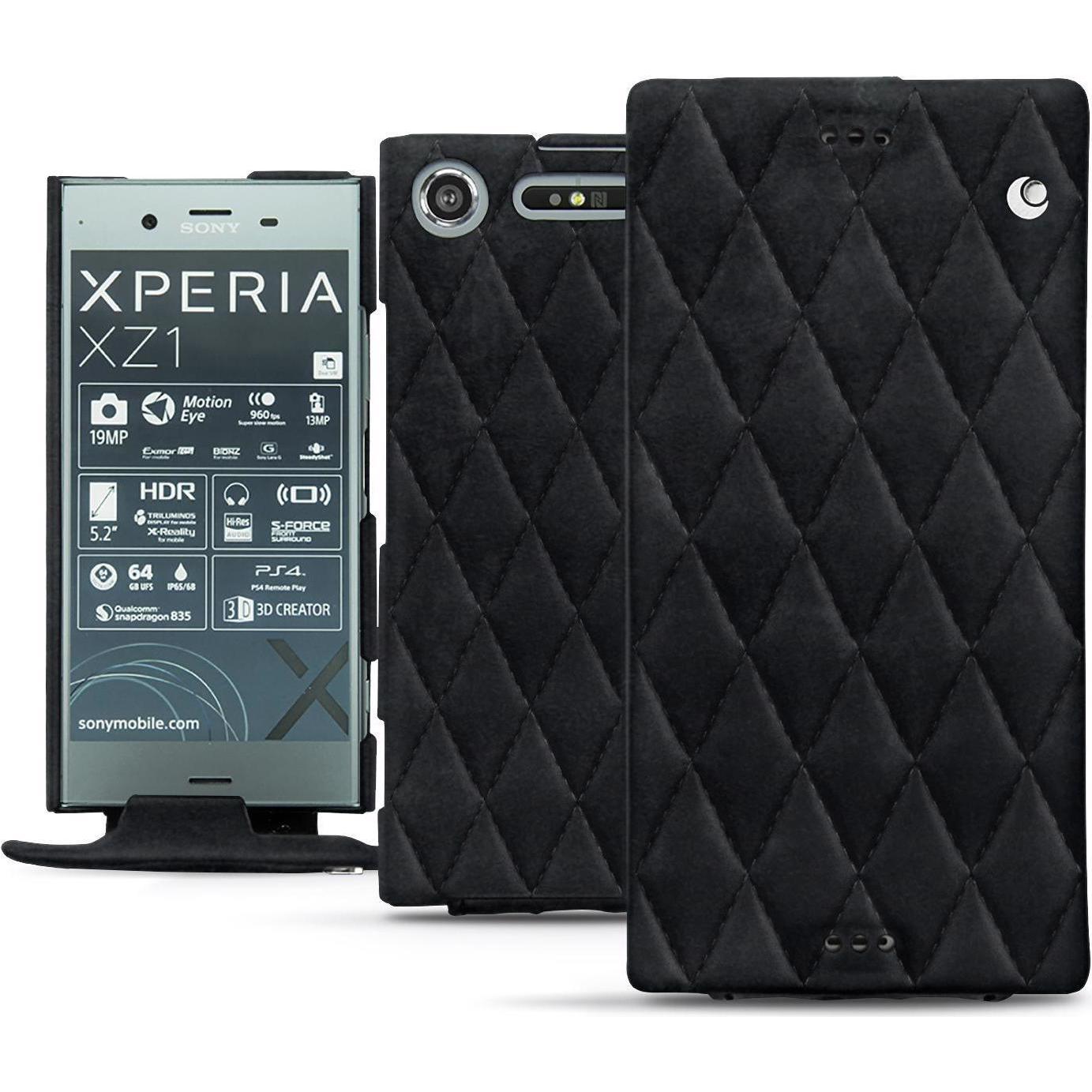 Noreve Lederschutzhülle vertikal (Sony Xperia XZ1), Smartphone Hülle, Schwarz