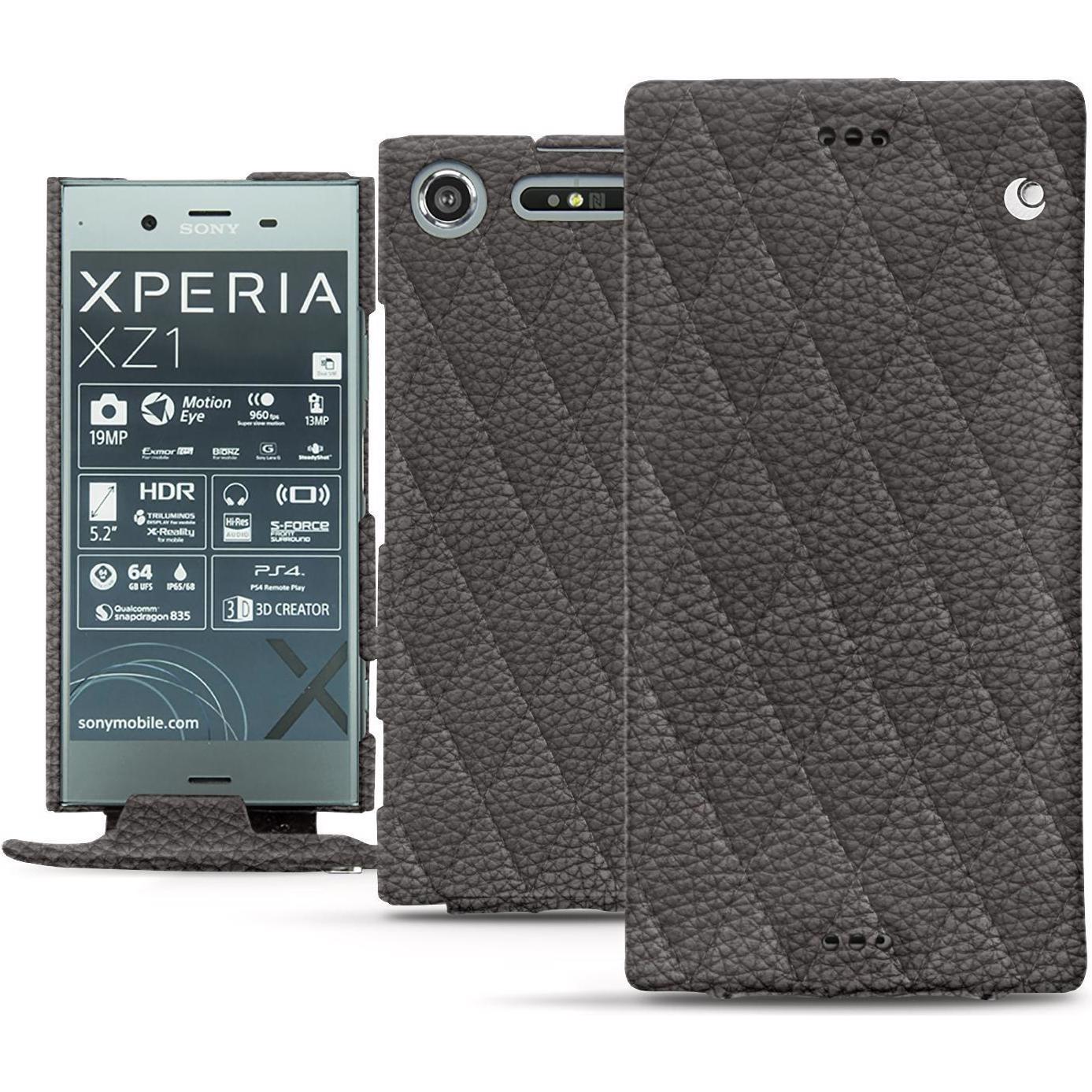 Noreve Lederschutzhülle vertikal (Sony Xperia XZ1), Smartphone Hülle, Grau