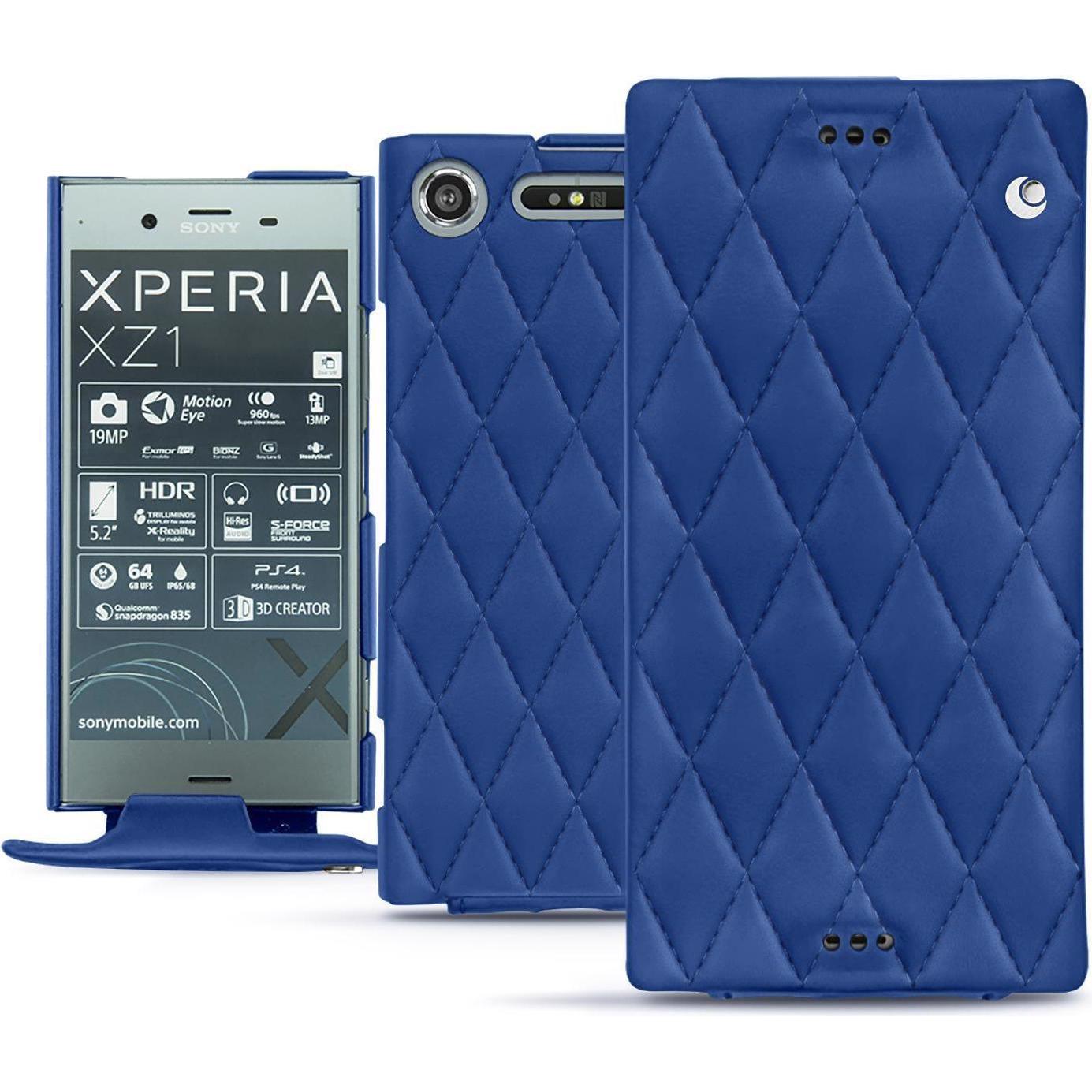 Noreve Lederschutzhülle vertikal (Sony Xperia XZ1), Smartphone Hülle, Blau
