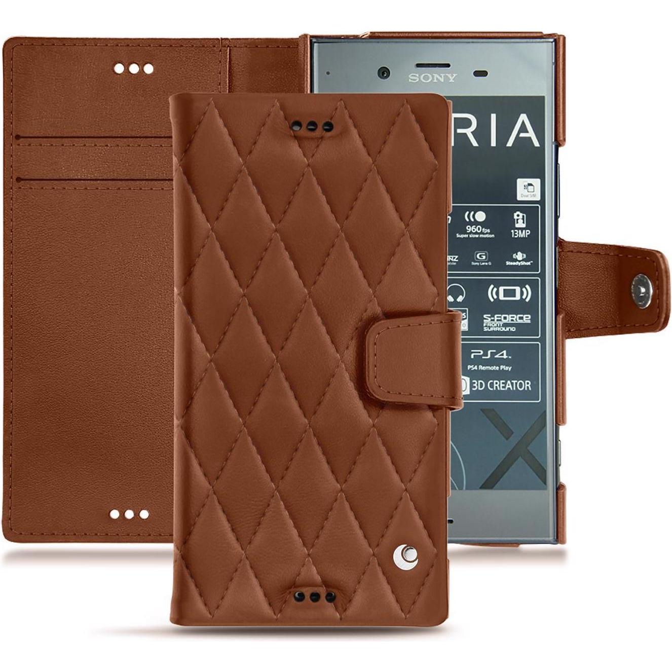 Noreve Lederschutzhülle Wallet (Sony Xperia XZ1), Smartphone Hülle, Braun
