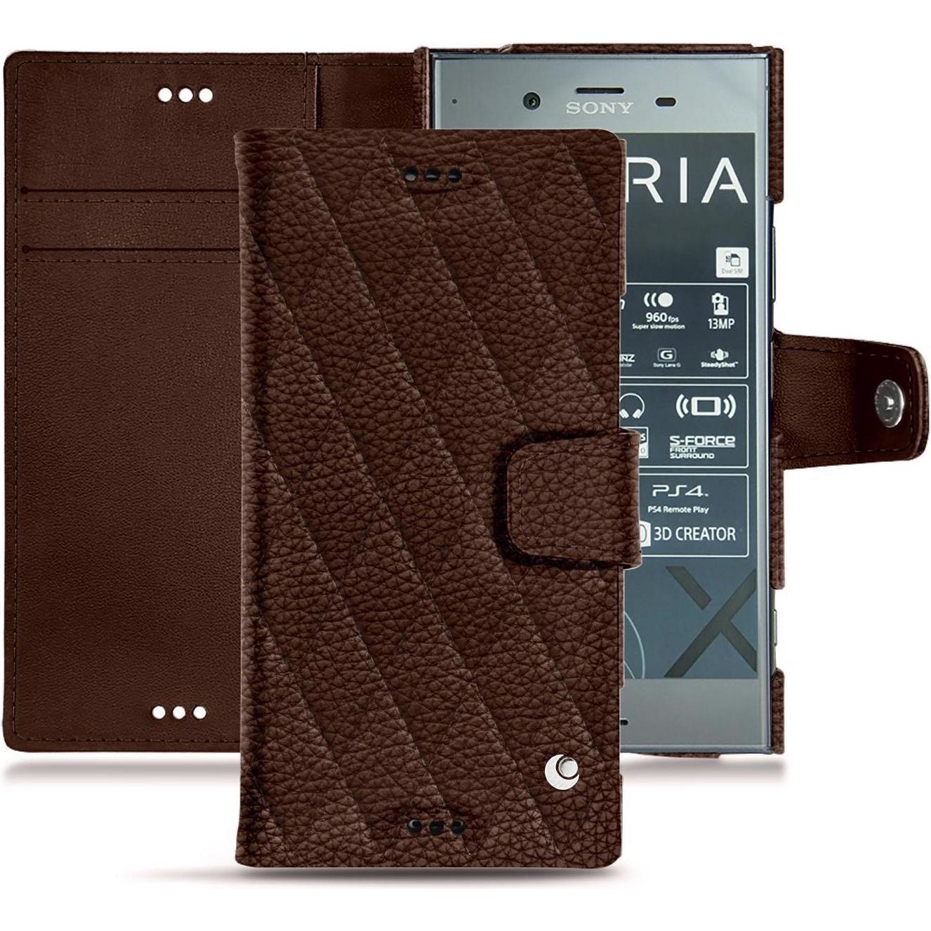 Noreve Lederschutzhülle Wallet (Sony Xperia XZ1), Smartphone Hülle, Braun