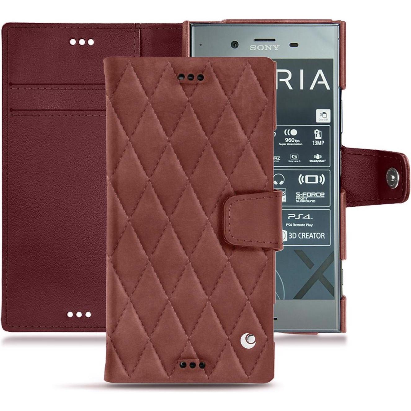 Noreve Lederschutzhülle Wallet (Sony Xperia XZ1), Smartphone Hülle, Rot