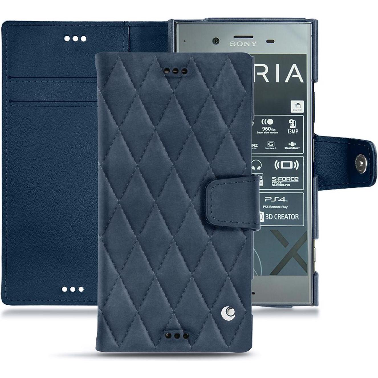 Noreve Lederschutzhülle Wallet (Sony Xperia XZ1), Smartphone Hülle, Blau