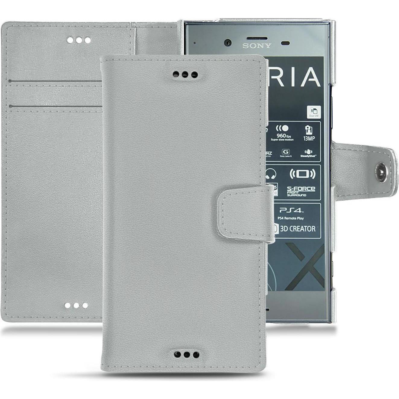 Noreve Lederschutzhülle Wallet (Sony Xperia XZ1), Smartphone Hülle, Grau