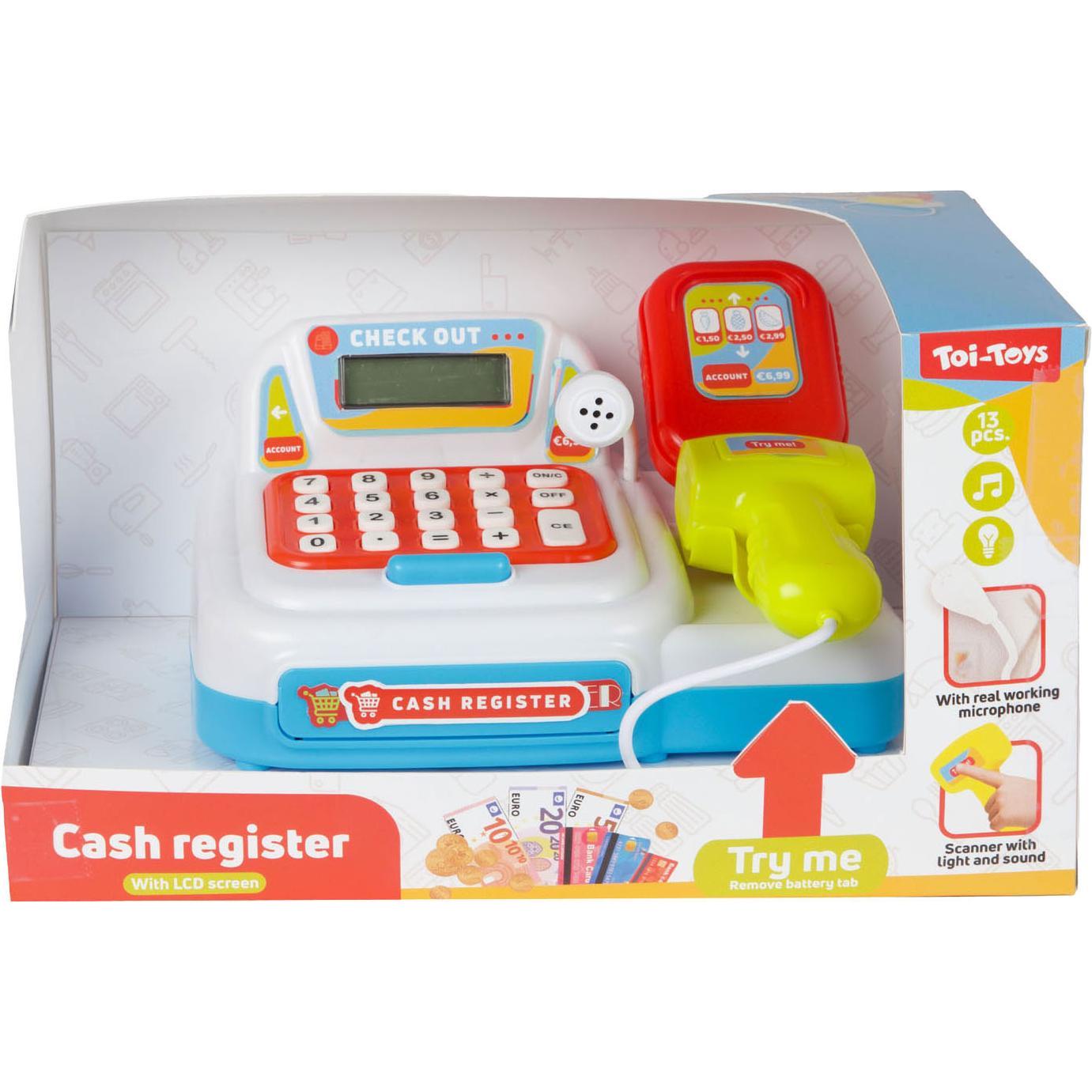 Toi-Toys, Accessori supermercato giocattolo, Kasse mit Licht und Ton - inkl. Bargeld + Scanner