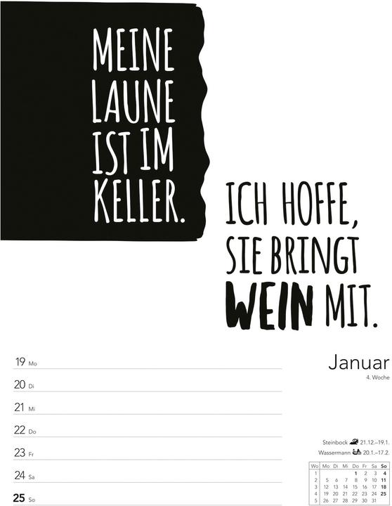 Nährwerte und Zutaten Harenberg Typo-Sprüche-Kalender s/w Wochenplaner 2026 - mit 53 witzigen Sprüchen (25 x 35.5 cm)