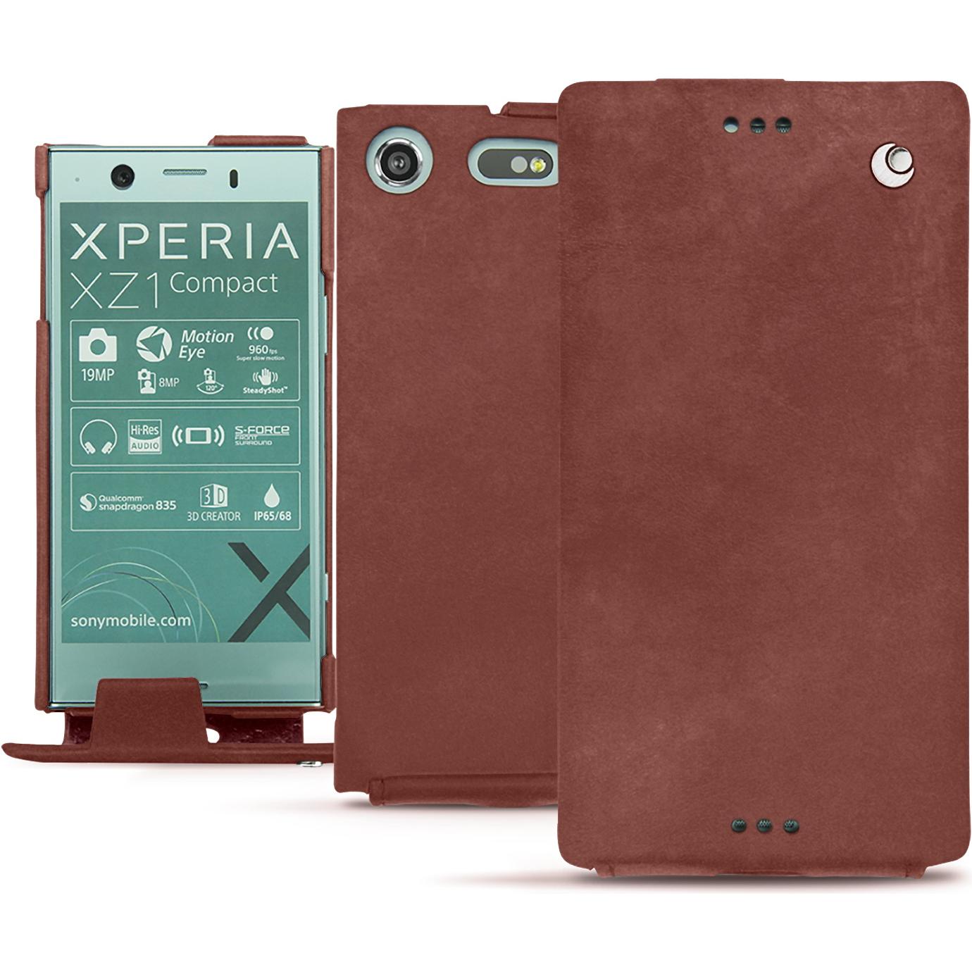 Noreve Lederschutzhülle vertikal (Sony Xperia XZ1 Compact), Smartphone Hülle, Rot