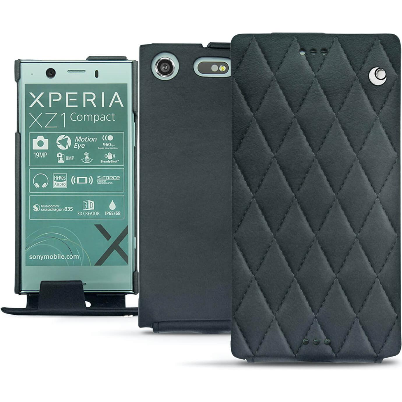 Noreve Lederschutzhülle vertikal (Sony Xperia XZ1 Compact), Smartphone Hülle, Blau