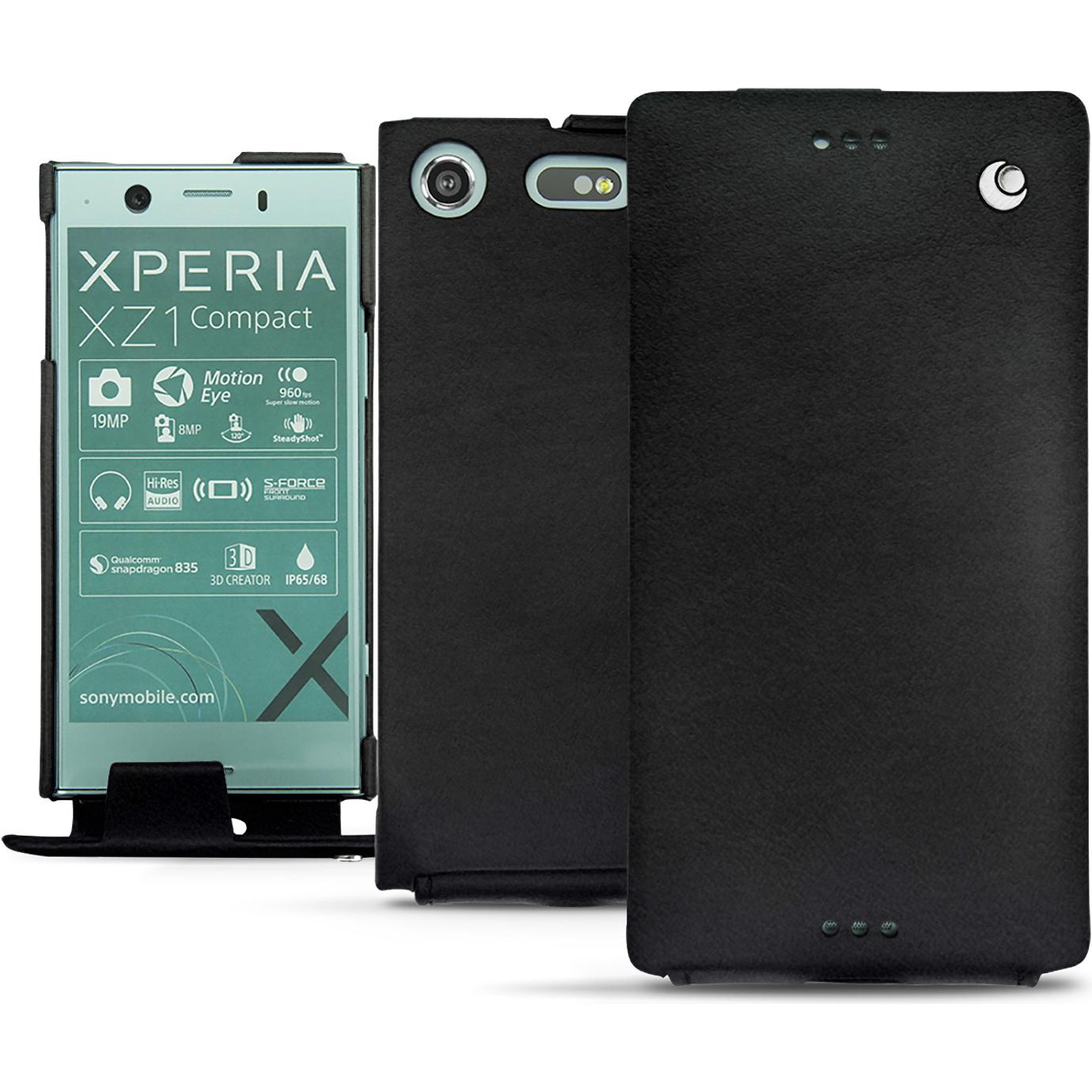 Noreve Lederschutzhülle vertikal (Sony Xperia XZ1 Compact), Smartphone Hülle, Schwarz