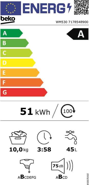 Energy Label Beko WM530 (10 kg, Left)