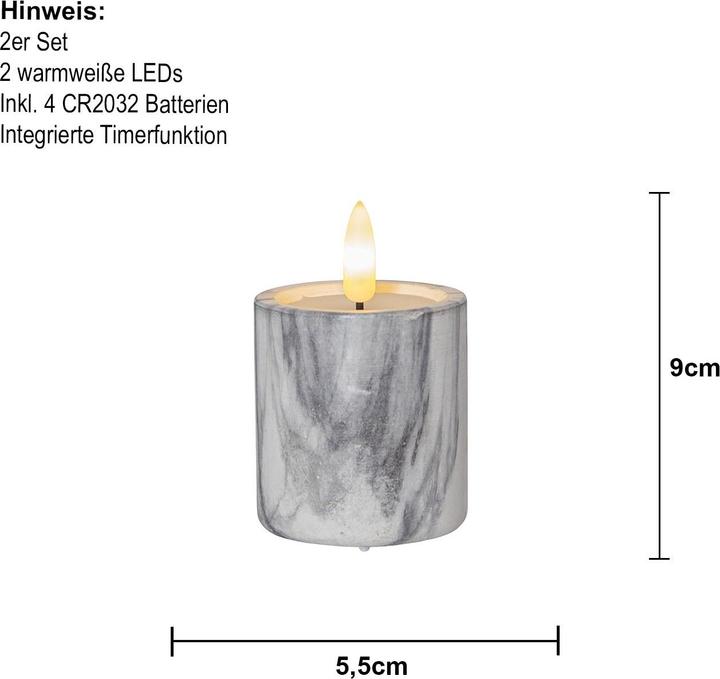 Produktbild Star Trading LED-Kerzen Set Flame Marble, 2 Stk. 5.5 cm x 9 cm, Grau (2 x)
