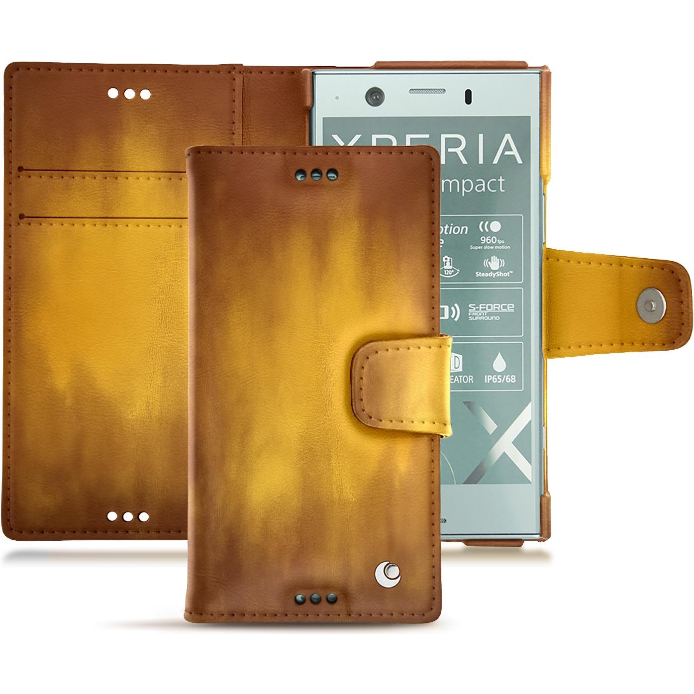 Noreve Lederschutzhülle Wallet (Sony Xperia XZ1 Compact), Smartphone Hülle, Gold
