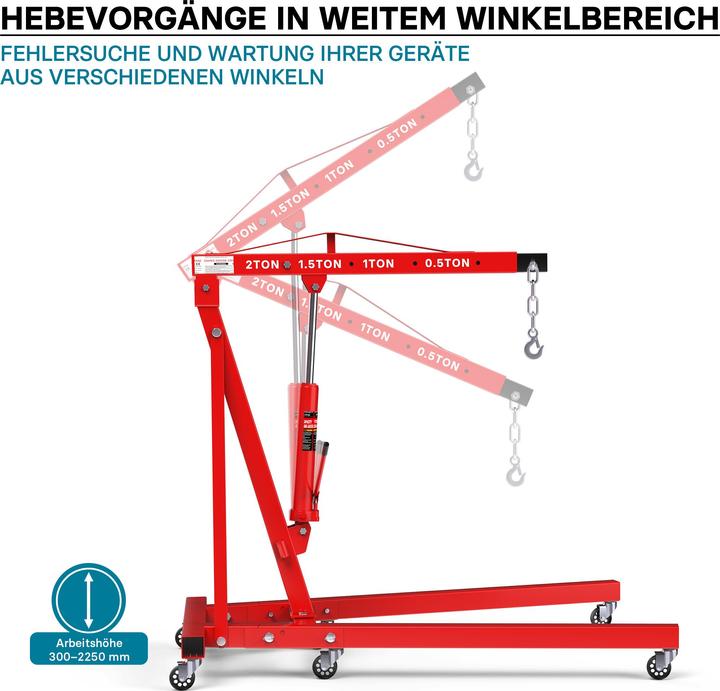 Produktbild Wiltec Motorheber Werkstattkran Hydraulisch Doppelpumpe 2000 kg Getriebeheber Hebekran