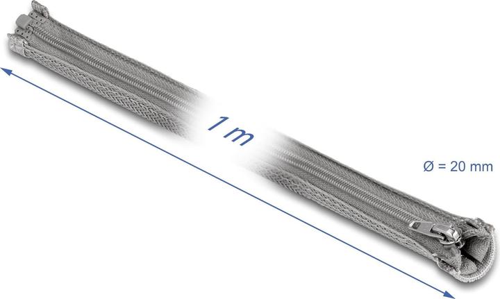 Actual product image Delock Braided hose with zipper heat resistant 1 m x 20 mm gray (Cable conduit, 100 cm)