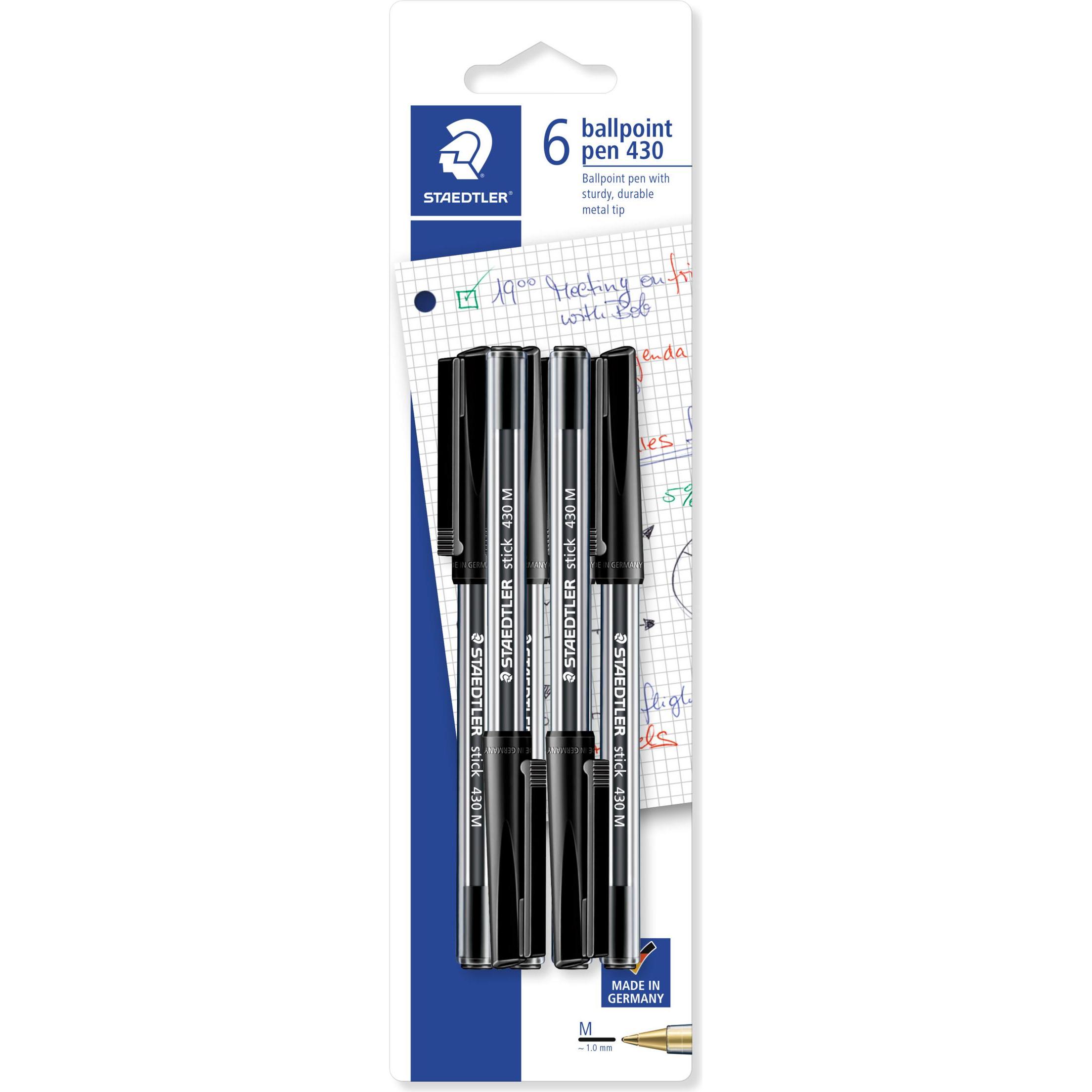 Staedtler, Schreibstifte, stick 430 Kugelschreiber Blisterkarte mit 6 Stück, schwarz, Linienbreite M (Schwarz, 6 x)