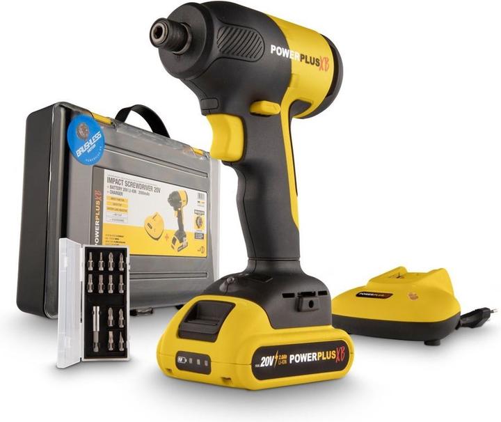 Powerplus Schlagschrauber bürstenlos 20V 160Nm - inkl. Akku 20V 2.0Ah und Ladegerät - 13 Acc.